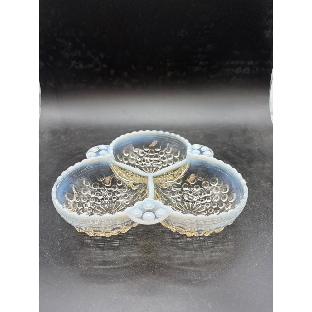 Fenton French Opalescent Hobnail 3 Part Relish Dish Divided Glass Serving Tray